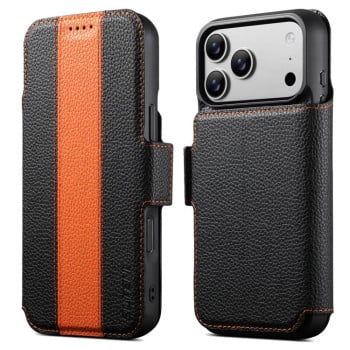 Магнитный чехол-книжка Suteni Q08 из эко-кожи для iPhone 17 Pro Max — оранжевый