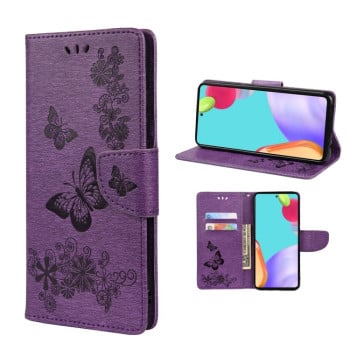 Чехол-книжка Butterflies Embossing на Samsung Galaxy A33 5G - фиолетовый