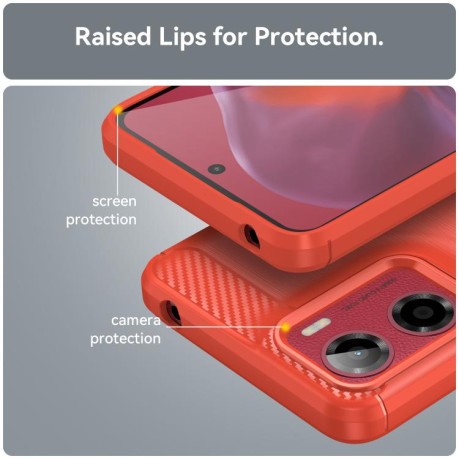 Протиударний чохол Brushed Texture Carbon Fiber на Motorola Moto E15 - червоний