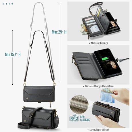 Чехол-книжка CaseMe C36 Card Slots Zipper Wallet RFID Anti-theft Leather для Google Pixel 9a - черный