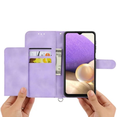 Чехол-книжка Skin-feel Flowers Embossed для Motorola Edge 60 Pro - фиолетовый