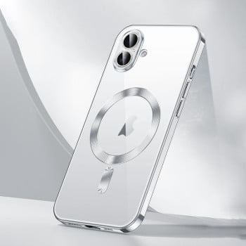 Силіконовий чехол SULADA з MagSafe з блискучим покриттям на iPhone 16 Plus - сріблястий
