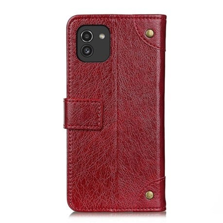 Чехол-книжка Copper Buckle Nappa Texture на Samsung Galaxy A03/A04E - винно-красный