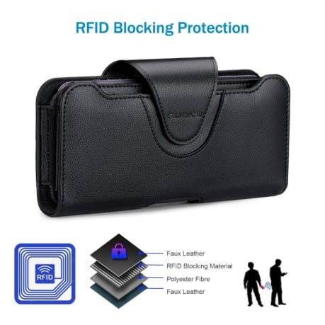Универсальный чехол NUOKU на диагональ 5.5-6.7 Belt Clip Carrying Pouch с фактурой Litchi и креплением на пояс - черный
