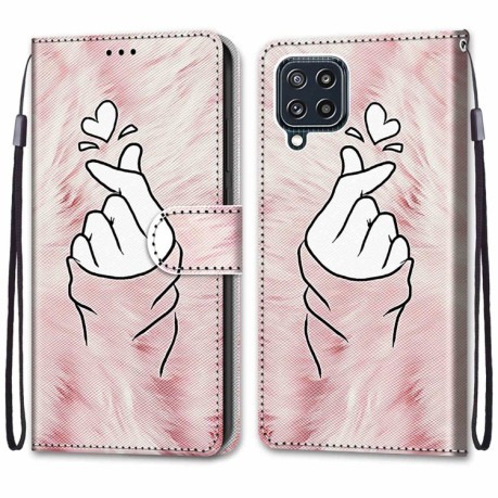 Чехол-книжка Coloured Drawing Cross для Samsung Galaxy M32/A22 4G 4G - Pink Hands Heart