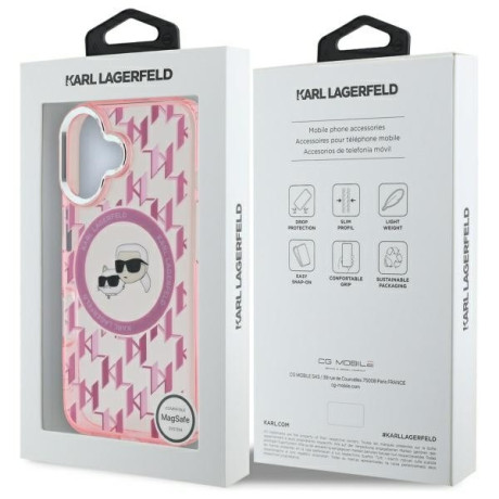 Оригінальний чохол Karl Lagerfeld IML Monogram Karl &amp; Choupette Head MagSafe для iPhone 16 - Pink