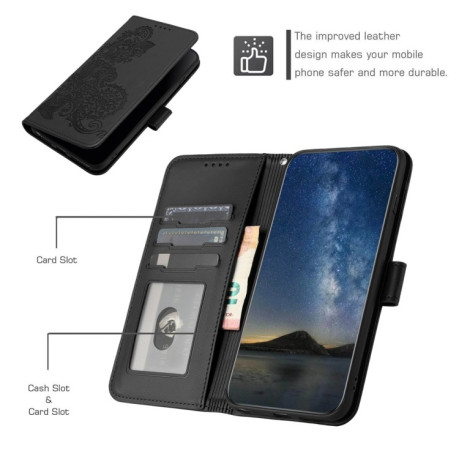 Чехол-книжка Embossed Flower Zipper Leather на Redmi Note 14 5G/Poco M7 Pro 5G - черный