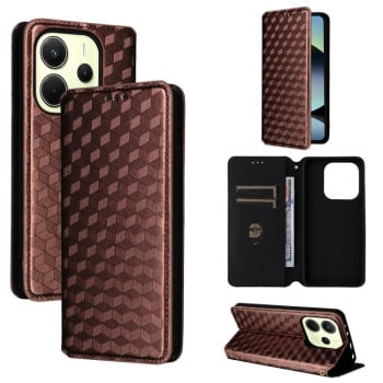 Чехол-книжка Cubic Grid Texture Flip Leather для Xiaomi Redmi Note 14 4G 164.84mm - коричневый