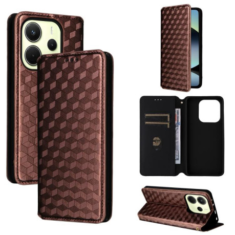 Чехол-книжка Cubic Grid Texture Flip Leather для Xiaomi Redmi Note 14 4G 164.84mm - коричневый