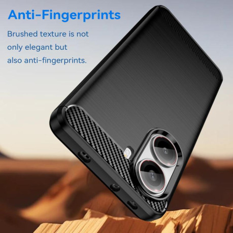 Противоударный чехол Brushed Texture Carbon Fiber на Xiaomi Poco X7 Pro - черный
