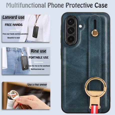 Противоударный чехол Wristband Leather Back для Samsung Galaxy A36 5G - синий