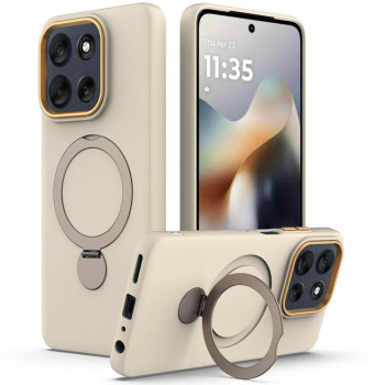 Гібридний чохол Escase з кільцем-тримачем і MagSafe на Motorola Edge 70 Pro / 70 Pro+ — абрикосовий