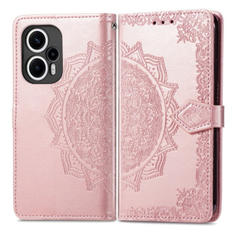 Чехол-книжка Lucky Clover Halfway Mandala Embossing Pattern на Xiaomi Poco F5 - розовое золото