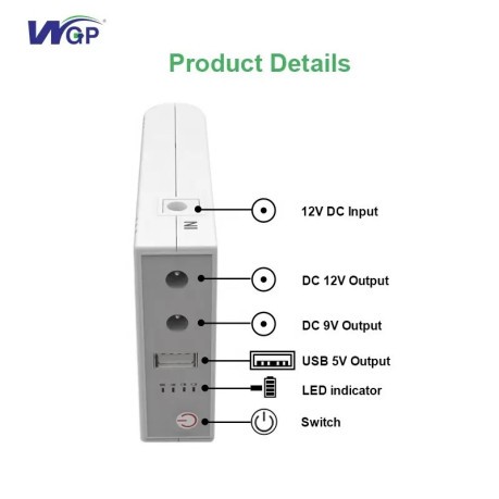 Павербанк бесперебойник для роутера WGP Smart Gharging UPS выход 5V DC 9V 12V 8800 mAh до 1A-черный