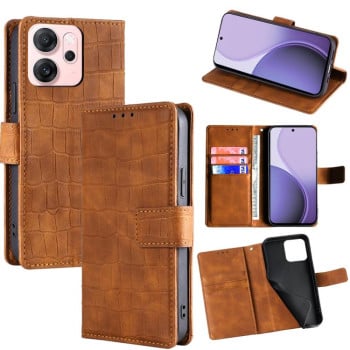 Чехол-книжка с мягким покрытием (Skin Feel), фактура “крокодил” (Crocodile Texture) на OPPO Reno 14F/FS - коричневый