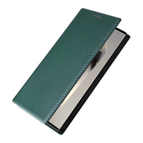 Чехол-книжка Carbon Fiber Texture на Samsung Galaxy S25 Ultra 5G - зеленый