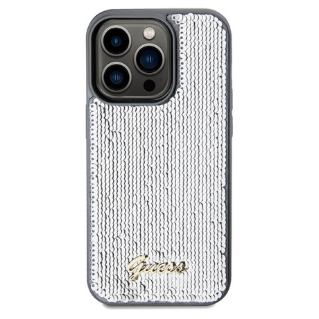 Оригинальный чехол Guess Sequin Script Metal для iPhone 14 Pro Max - silver