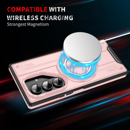 Ударозахисний чохол Transparent MagSafe Magnetic Rotating Ring Holder для Samsung Galaxy Fold 7 5G - рожевий