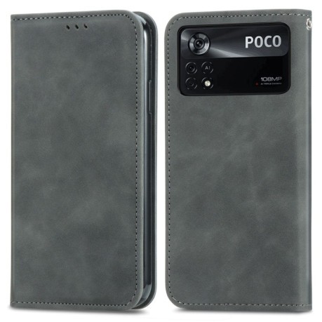 Чехол-книжка Retro Skin Feel Business Magnetic на Xiaomi Poco X4 Pro 5G - серый