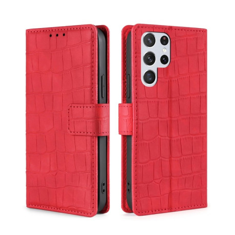 Чехол-книжка Skin Feel Crocodile Texture для Samsung Galaxy S22 Ultra 5G - красный