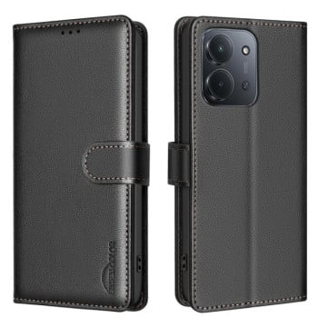 Чехол-книжка Litchi Texture RFID Anti-theft Leather на Xiaomi Redmi 15C 5G / 4G EU 173mm / Poco C85 5G - черный