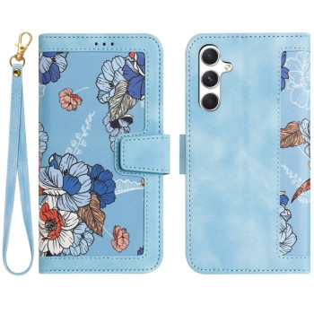 Чехол-книжка Floral Pattern Leather для Samsung Galaxy A56 5G - голубой