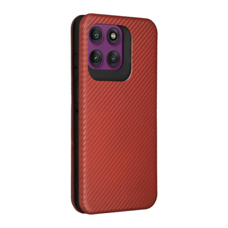 Чехол-книжка Carbon Fiber Texture на Motorola Edge 60 Pro - коричневый