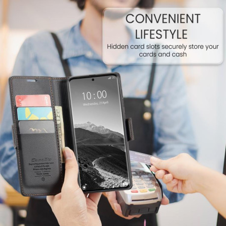 Чехол-книжка CaseMe 023 Butterfly Buckle Litchi Texture RFID Anti-theft Leather для Xiaomi Redmi Note 14 Pro 4G - черный