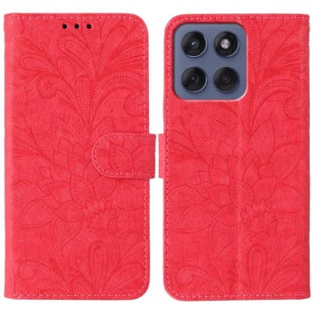 Чехол-книжка Lace Flower Embossing для Motorola Edge 60 Fusion 5G - красный