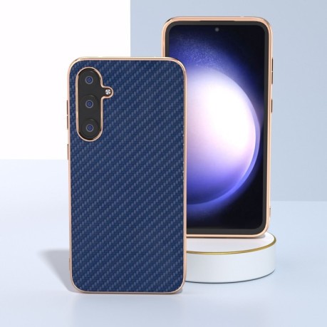 Противоударный чехол Nano Electroplating Carbon Fiber Textur для Samsung Galaxy S23 FE 5G - синий