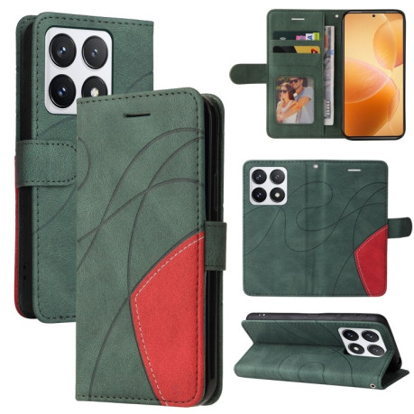 Чохол-книжка Dual-color Splicing Flip Leather для Xiaomi 14T Pro - зелений
