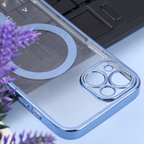 Противоударный чехол MagSafe Electroplating Straight для iPhone 14 - голубой