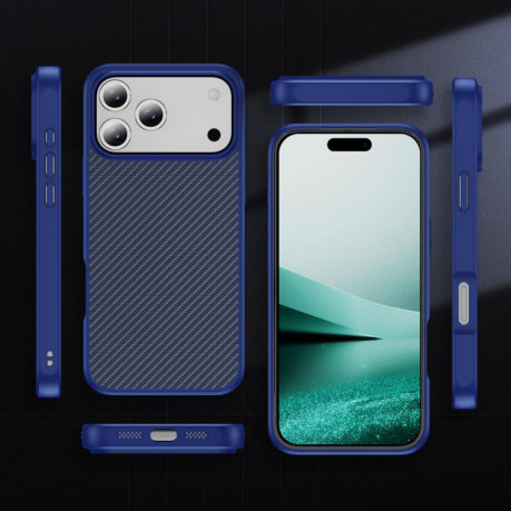 Ударозащитный чехол Carbon Fiber Texture Skin-feel Acrylic на iPhone 17 Pro Max - синий