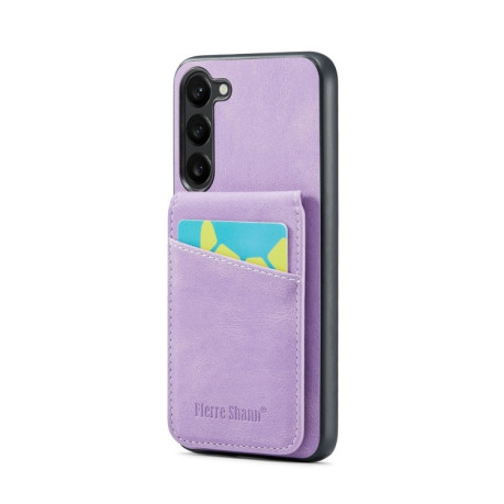 Противоударный чехол Fierre Shann Crazy Horse Card Holder для Samsung Galaxy S24+ 5G - фиолетовый
