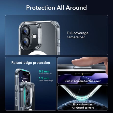 Оигинальный чехол ESR Classic Hybrid с MagSafe + накладка на клавишу на iPhone 17 - Clear
