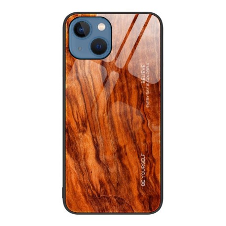 Противоударный чехол Wood Grain Glass на  iPhone 14 Plus - светло-коричневый