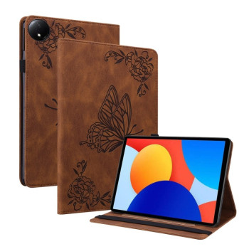 Чохол-книжка Butterfly Flower Embossed Leather на Xiaomi Redmi Pad SE 8.7 - коричневий