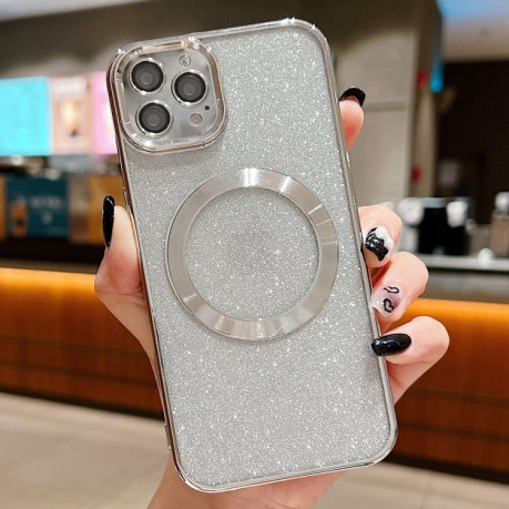 Ударозахисний чохол Electroplating Pure Color Glitter Powder MagSafe на iPhone 16 Pro - сріблястий