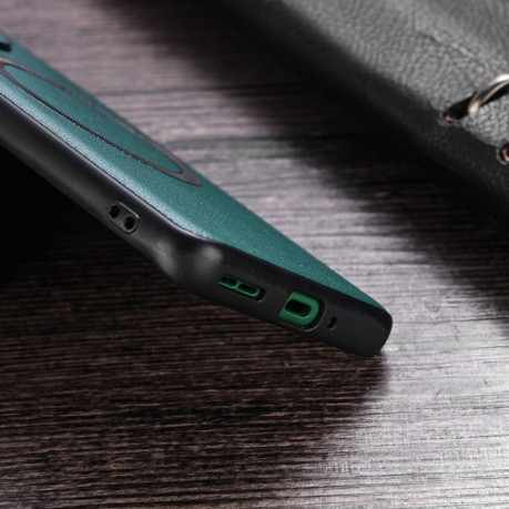 Противоударный чехол Cloth Texture PU MagSafe Magnetic на OnePlus 12 - зеленый