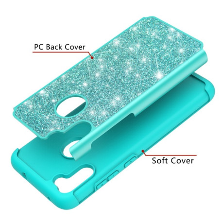 Противоударный чехол Glitter Powder Contrast Skin на Samsung Galaxy A11/M11 - зеленый