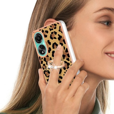 Протиударний чохол Electroplating Dual-side IMD with Ring Holder для OPPO A78 4G - леопард