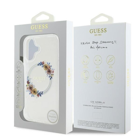 Оригінальний чохол Guess IML Flowers Wreath MagSafe для iPhone 16 - Clear