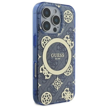 Оригінальний чохол Guess IML Peony On 4G Background MagSafe для iPhone 16 Pro - Blue