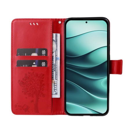 Чехол-книжка Happy Cat Pattern для Xiaomi Redmi Note 14 5G/Poco M7 Pro 5G - красный