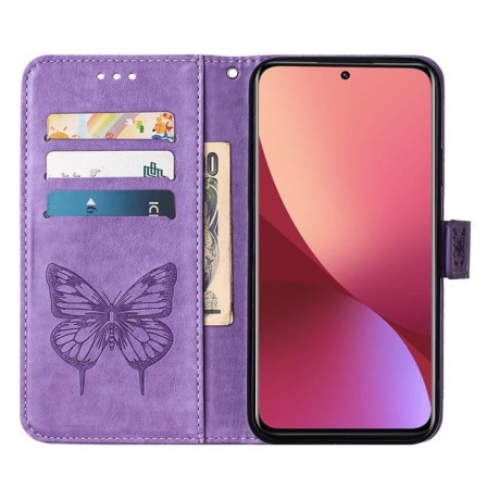 Чохол-книжка Embossed Butterfly для Xiaomi 12 Lite - світло-фіолетовий