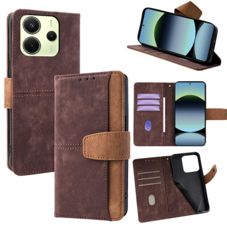 Чохол-книжка Color Stitching Skin Feel Leather RFID Blocking для Xiaomi Redmi Note 14 4G 164.84mm - коричневий