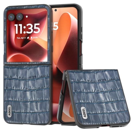 Противоударний чехол ABEEL Crocodile Texture Genuine Leather для Motorola Razr 60 Ultra - синій