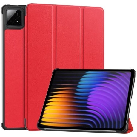 Чехол Custer Texture Three-folding Sleep/Wake-up для Xiaomi Pad 7 / 7 Pro- черный - красный