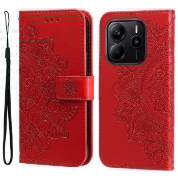 Чехол-книжка 7-petal Flowers Embossing для Redmi Note 14 4G 164.84mm - красный