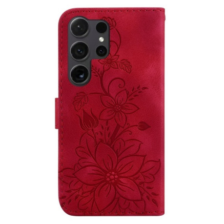 Чехол-книжка Lily Embossed Leather для Samsung Galaxy S25 Ultra 5G - красный